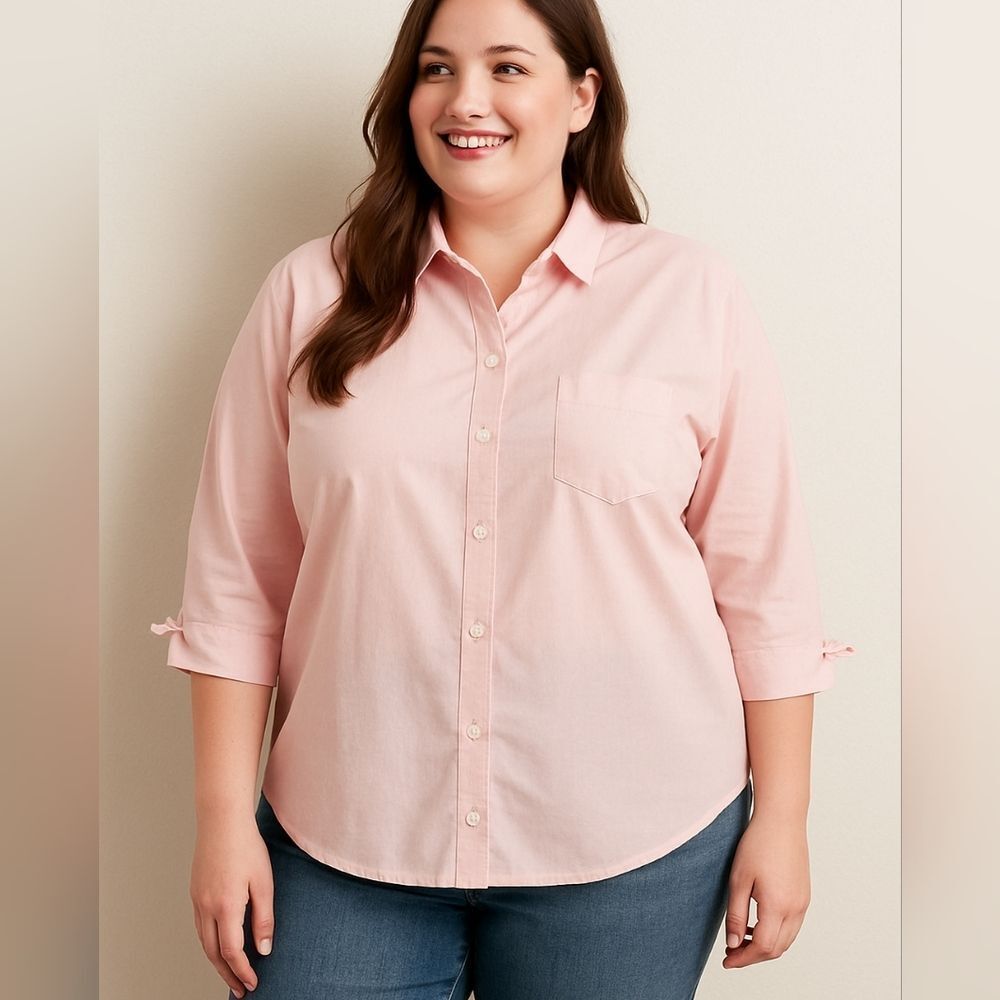 Old Navy Botton Down Light Pink Blouse 3/4 Sleeve 100% Cotton Women's Size XL